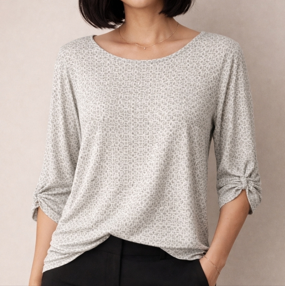 Liz Claiborne Grey Geometric Twist Sleeve Top - Large - New With Tags